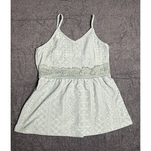 Green Lace Patchwork Camisole Tank Top Women's Size Medium